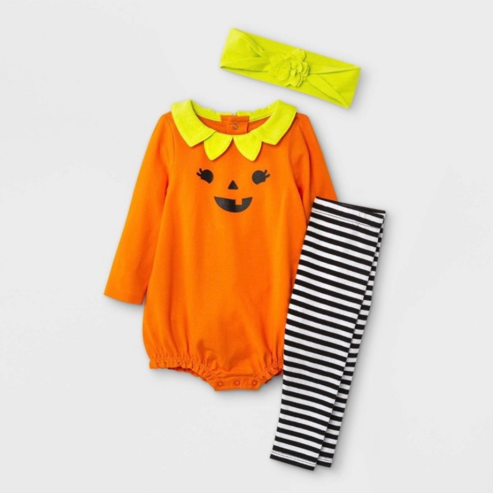 CAT & JACK Baby Girl 3-Piece Pumpkin Bodysuit & Stripe Pant Set